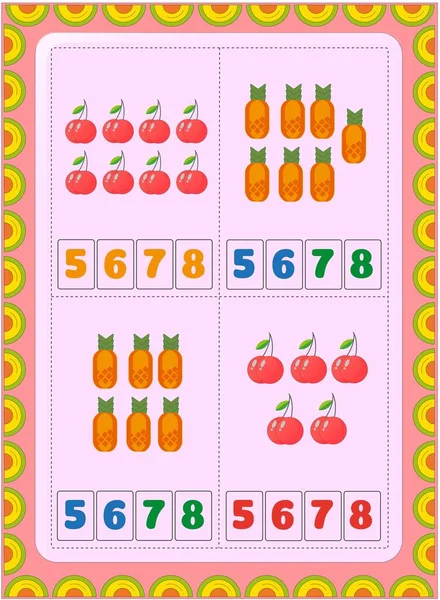 Preschool Toddler Math Cherry Pineapple Design — Stock Vector