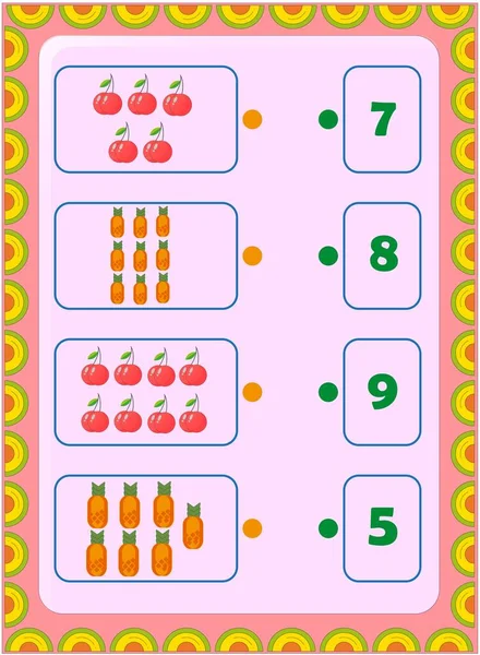 Vişne Ananas Tasarımı Ile Anaokulu Bebek Matematiği — Stok Vektör