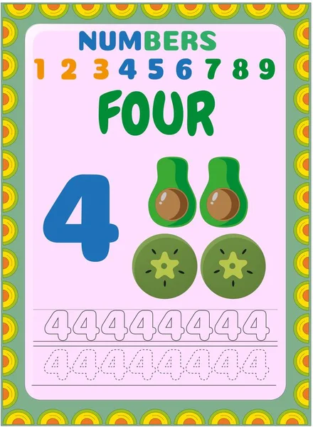 Mathe Für Vorschulkinder Mit Halber Avocado Und Kiwi Scheibe — Stockvektor