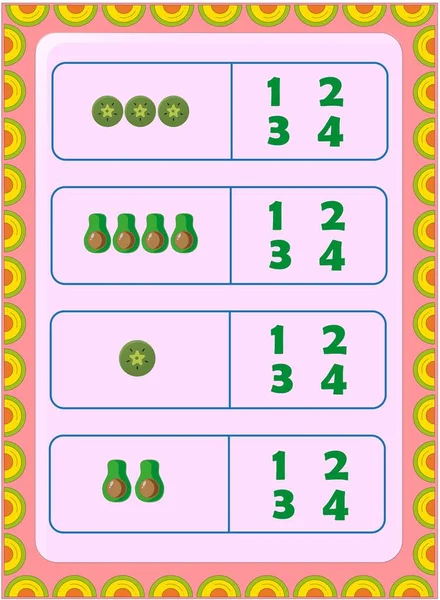 Mathe Für Vorschulkinder Mit Halber Avocado Und Kiwi Scheibe — Stockvektor