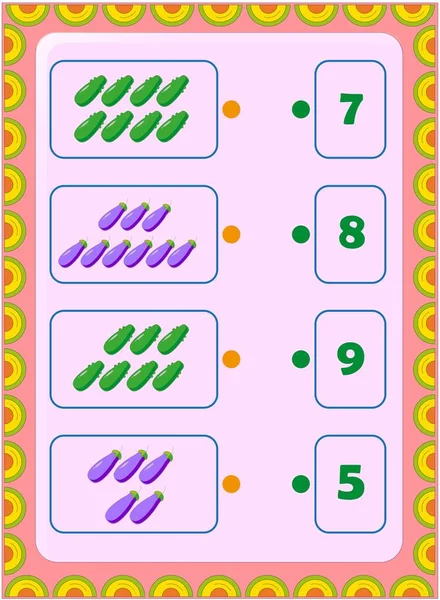 Matemática Infantil Pré Escolar Com Berinjela Design Pepino — Vetor de Stock