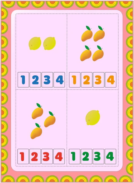 Vorschul Und Kleinkindmathematik Mit Mango Zitrone Design — Stockvektor