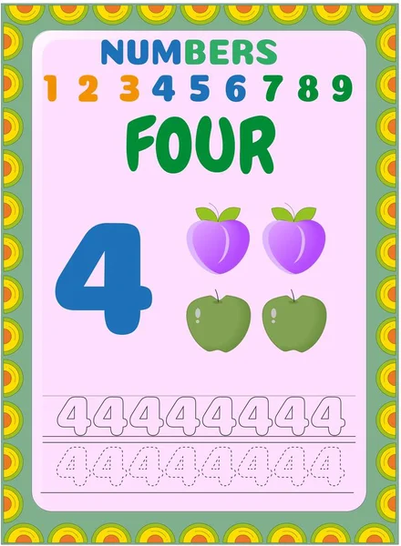 Mathe Für Vorschulkinder Mit Pfirsich Und Grünem Apfel Design — Stockvektor