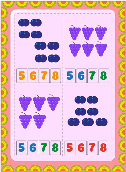 Børnehaveklasse Lille Matematik Med Blåbær Druer Design – Stock-vektor