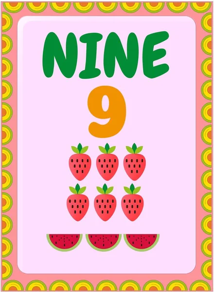 有西瓜和草莓图案的学龄前和幼儿数学 — 图库矢量图片