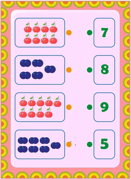 Mathe Für Vorschulkinder Und Kleinkinder Mit Kirsch Und Blaubeerdesign — Stockvektor