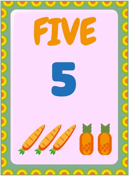 带菠萝和胡萝卜设计的学龄前和幼儿数学 — 图库矢量图片