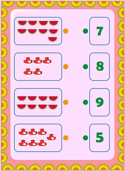 Preschool Toddler Math Mushroom Watermelon Design — Stock Vector