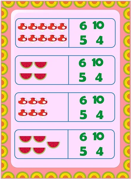 Matematica Prescolare Infantile Con Funghi Anguria — Vettoriale Stock