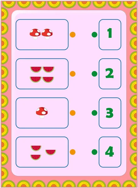 Vorschul Und Kleinkindmathematik Mit Pilz Und Wassermelonendesign — Stockvektor