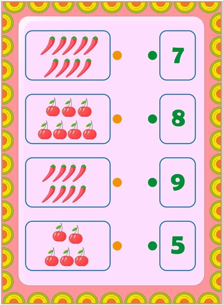 樱桃和辣椒设计的学龄前和幼儿数学 — 图库矢量图片