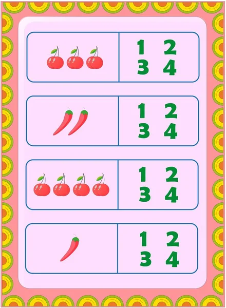 Matemática Pré Escolar Infantil Com Design Cereja Pimenta —  Vetores de Stock