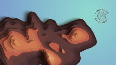 Kahverengi kağıt kesimi soyut arka plan. 3 boyutlu sanat vektörü kesimi. Yaratıcı geometrik şekilli topografik harita tasarımı. Su ya da deniz sıvısı kağıttan yapılmış sıvı şekilli renk dalgası.