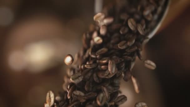 Süper Yavaş Çekimde Düşen Kahve Çekirdekleri — Stok video