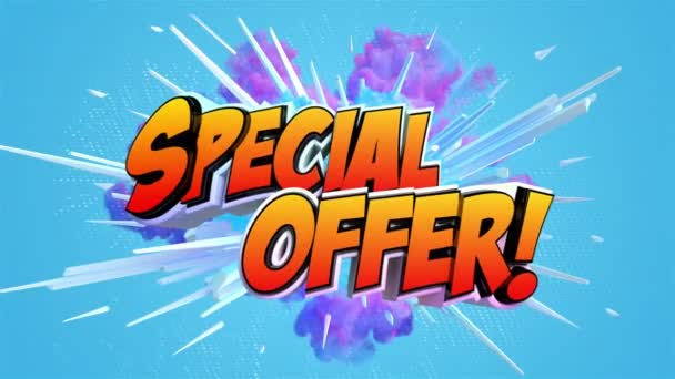 Komische Explosie Stijl Animatie Van Label Special Offer — Stockvideo