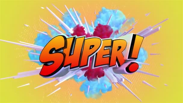 Komische Explosie Stijl Animatie Van Super Label — Stockvideo