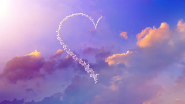 Avión Dibuja Forma Corazón Cielo — Vídeo de stock