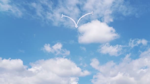 Two Planes Drawing Heart Sky Smoke — Stock Video