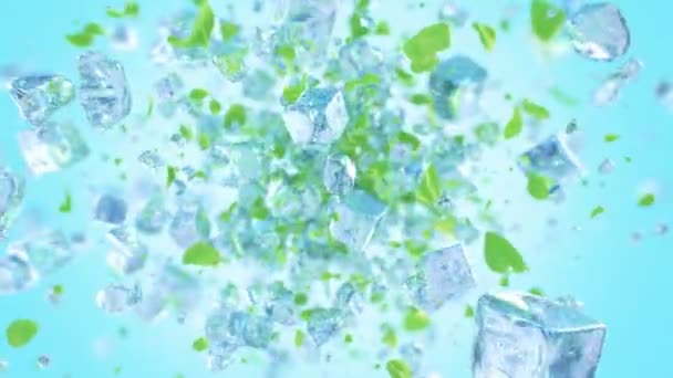 Взрывающийся Ледяной Куб Мятными Листьями — стоковое видео