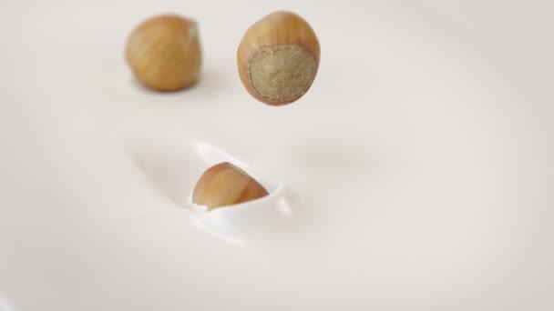 Hazelnut Splashing Liquid Cream Super Slow Motion — Stok Video