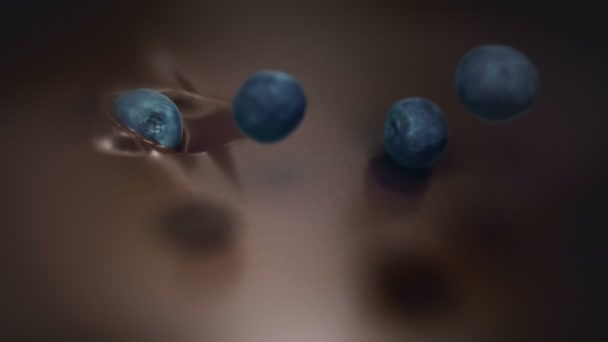 Bleuets Tombant Dans Chocolat Liquide Super Slow Motion — Video