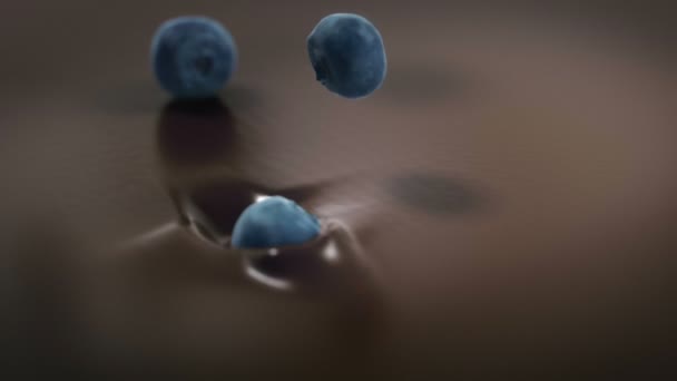 Bleuets Tombant Dans Chocolat Liquide Super Slow Motion — Video