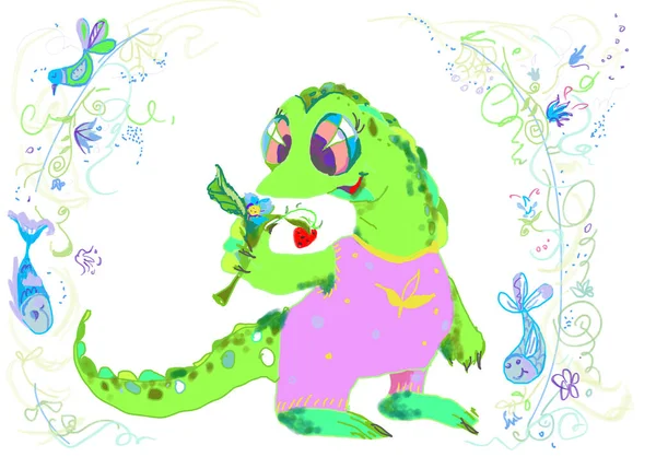 Küçük çiçekli timsah karakterleri flört edecek ya da güzel ormanda hayali akışlar ve küçük balıklarla yürüyecek.