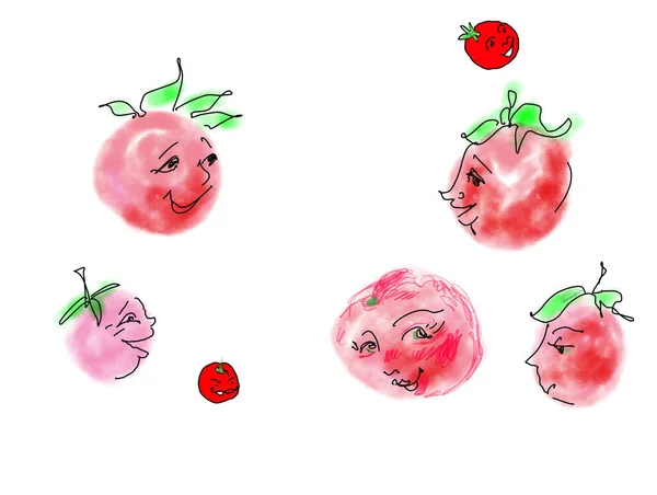 Duyguları olan karakterler domates resimlerine bakıyor