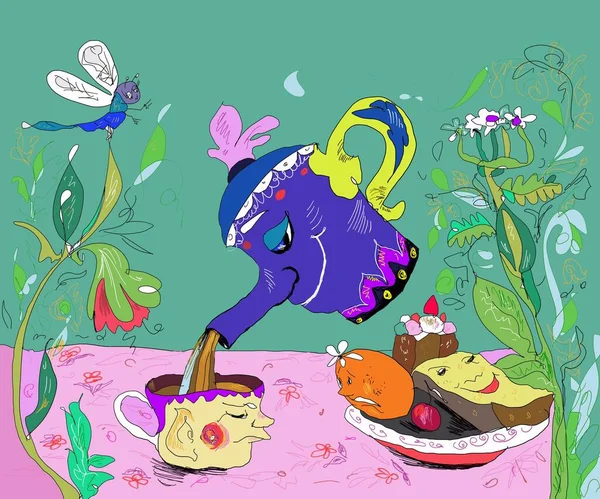 Komik 5 oktav ya da kahvaltı ya da çay saati illüstrasyonu