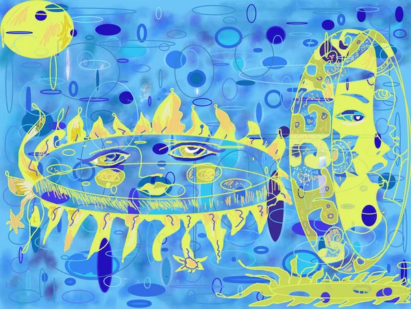 Göksel tema, tutulma, gezegen geçidi, astroloji, güneş ve ay yıldızlı ve gezegen resimli. 