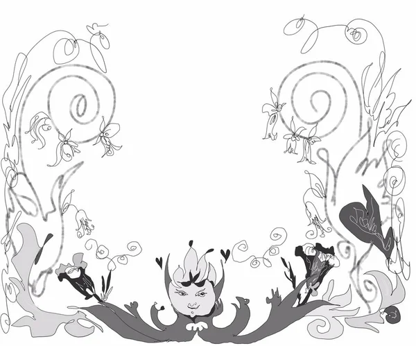 Antik tanrıların yüzüne ve çiçek açan resimlere sahip vignetteler. 