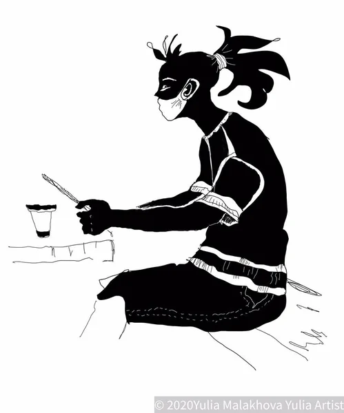 Masanın yanındaki bankta oturan genç siluetini okumak, kitap ya da ped, masaya bir fincan çay ya da kahve, siyah beyaz çizim