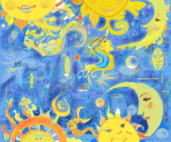 Göksel astroloji temalı el çizimi