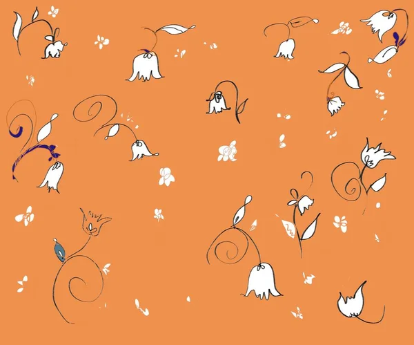 Çiçekleri, çiçekleri, çiçekleri, çiçekleri, çiçekleri, çiçekleri, çiçekleri, çiçekleri olan turuncu arka planı, çiçekli dekorasyon teması, tekstil, duvar kağıdı ya da ambalajları için de iyidir..