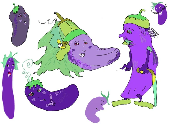 El çizimi kartton karakterler vejetaryen teması, eğlenceli bitki yumurtaları, duygusal sebzeler, çocuk resimleri. 