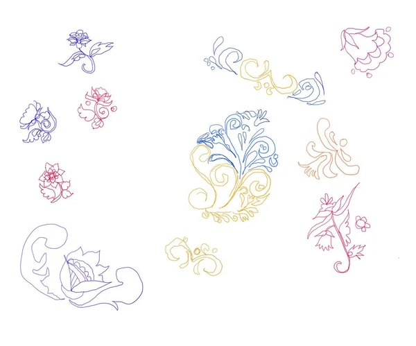 Dekorasyon için el çizimi ahşap tarzı çiçekler