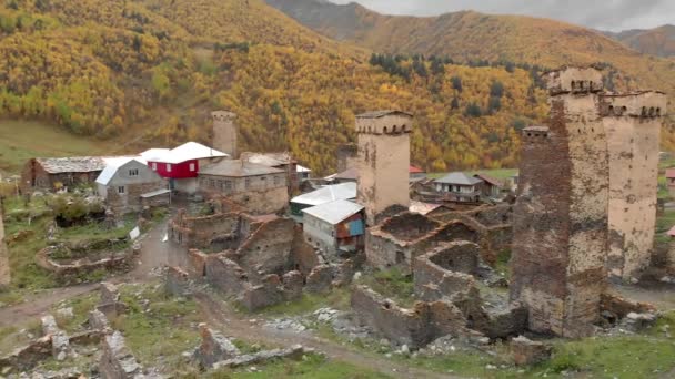 Aerial Clip Group Medieval Svan Towers Tower Houses Built Defensive — Stock Video