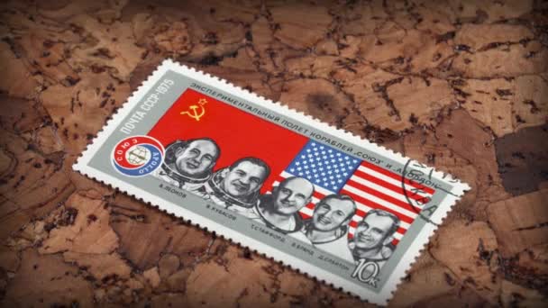 Apollo Soyuz Test Project Astronauten Gezamenlijke Ussr Vlucht Postzegel — Stockvideo