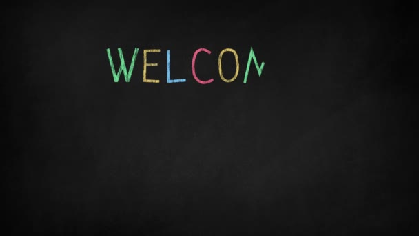 Welcome Text Written Chalkboard Cartoon Animation Character — Stock Video