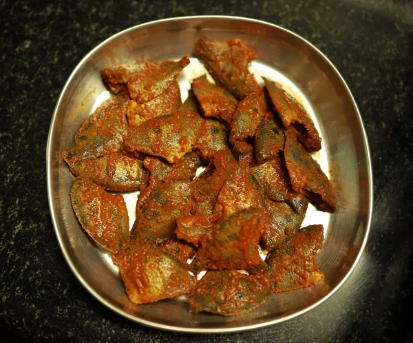 Kerala Stil Pallathi Fisk Fry Recept Vetenskapligt Namn Etroplus Maculatus — Stockfoto