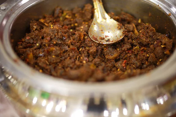 Kerala Style Beef Dry Fry Delicious Spicy Beef Fry Banquet — Stock Photo, Image