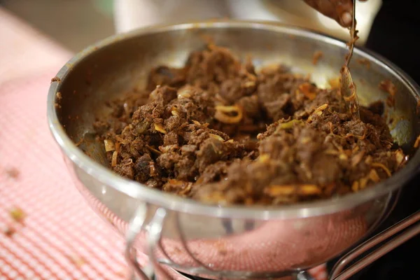 Rindfleisch Kerala Stil Trocken Braten Köstliche Würzige Rindfleisch Braten Banketttisch — Stockfoto