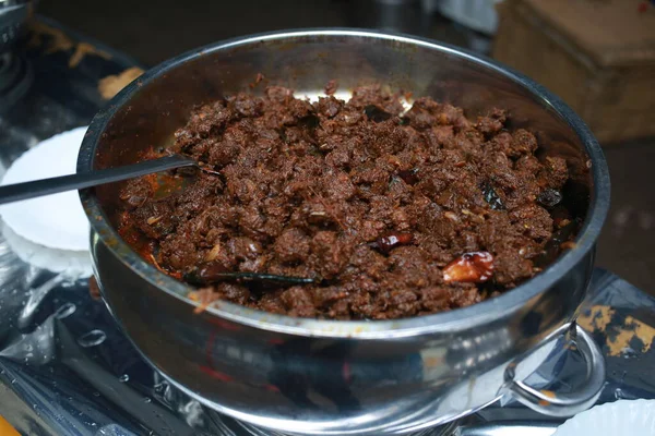 Rindfleisch Kerala Stil Trocken Braten Köstliche Würzige Rindfleisch Braten Banketttisch — Stockfoto