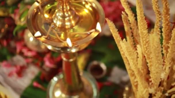 Svatební Obřad Tradiční Indický Hinduistický Svatební Rituál Červenými Květy Atributy — Stock video