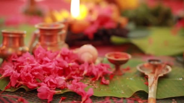 Cerimônia Casamento Ritual Casamento Hindu Tradicional Indiano Com Flores Vermelhas — Vídeo de Stock