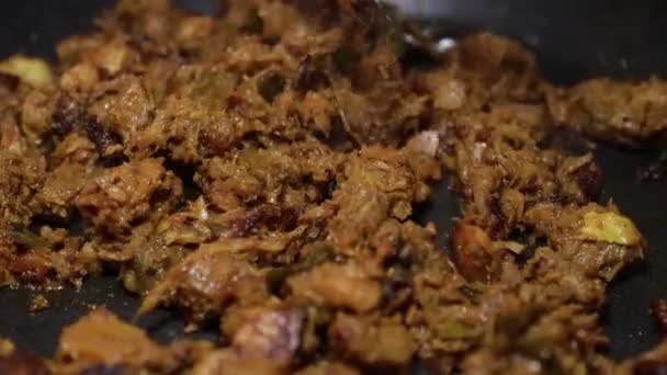 Южноиндийское Блюдо Пряная Говядина Жарить Керала Индия Гарнир Гхи Рис — стоковое видео