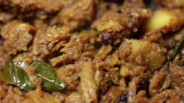 Sydindiska Skålen Kryddig Nötkött Stek Kerala Indien Sidorätt Ghee Ris — Stockvideo