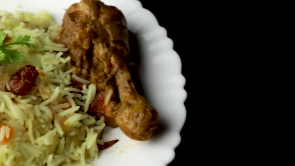 Kyckling Biryani Visar Ben Bit Det Läcker Recept Basmatiris Blandas — Stockvideo