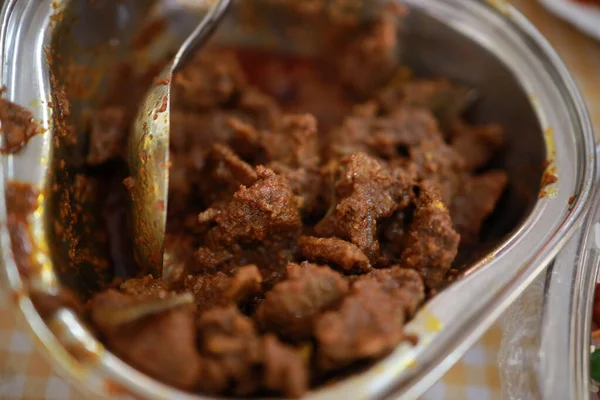 Sydindiska Skålen Kryddig Nötkött Stek Kerala Indien Sidorätt Ghee Ris — Stockfoto