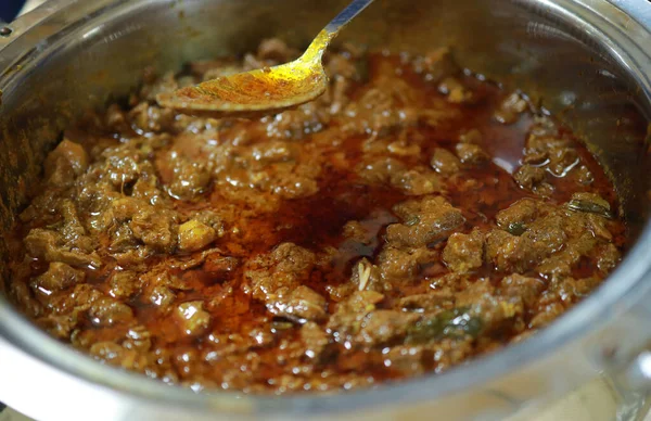 Южноиндийское Блюдо Пряная Говядина Жарить Керала Индия Гарнир Гхи Рис — стоковое фото